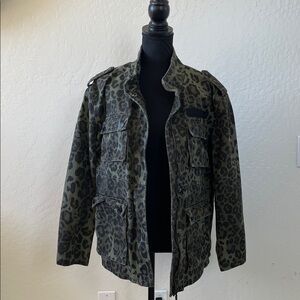 Avec Les Filles Leopard Print Jean Jacket - Black and Green